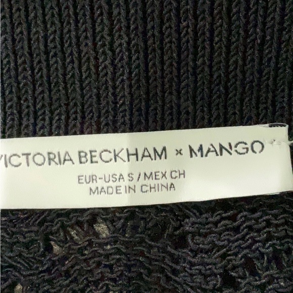 Victoria Beckham x Mango Black Textured Knit Polo Crochet Top - Picture 4 of 5